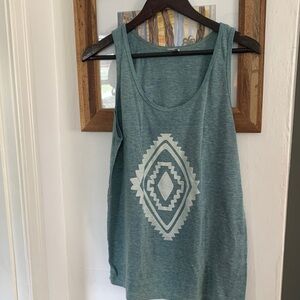 Women’s Teal Tank Top with Geometric Print